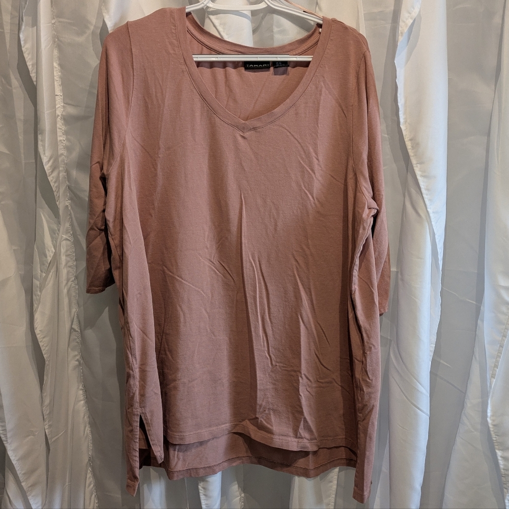 Tahari Dusty Rose Flattering V-Neck Tunic Top Size 2X